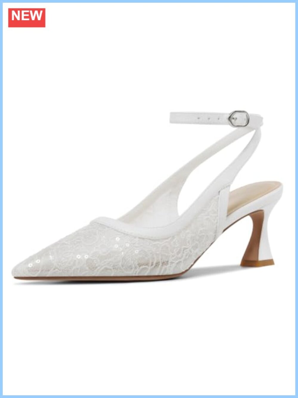 Lace Mesh Slingback Kitten Heel Pointed Toe Wedding Pumps
